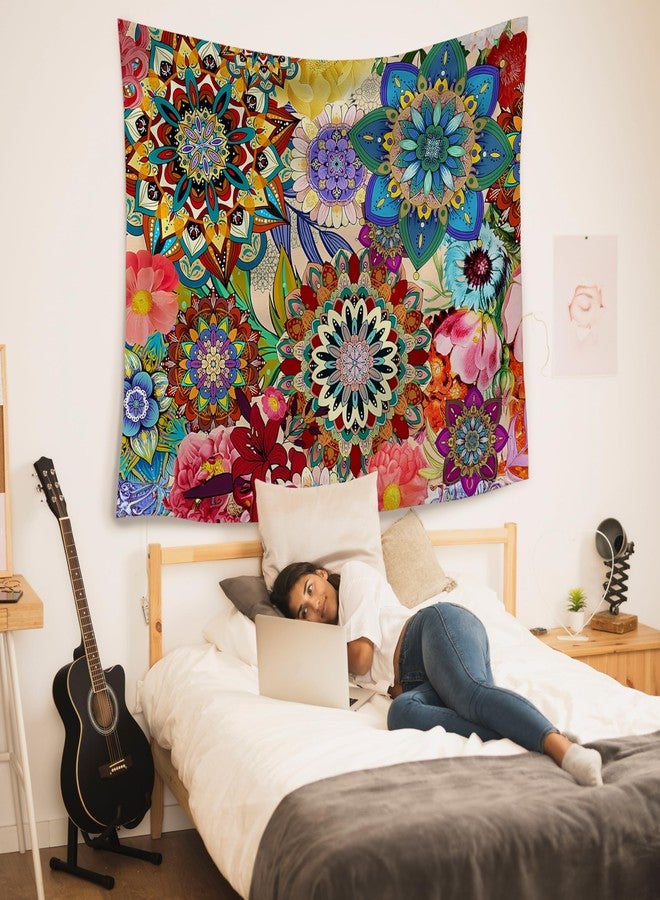 HUGANE Boho Abstract Mandala Floral Tapestry, Folk Colorful Mandala Flower Wall Tapestries, Vintage Boho Elegant Art Deco Botanical Hanging Wall Decor for Bedroom Living Room Home Office - Image 5